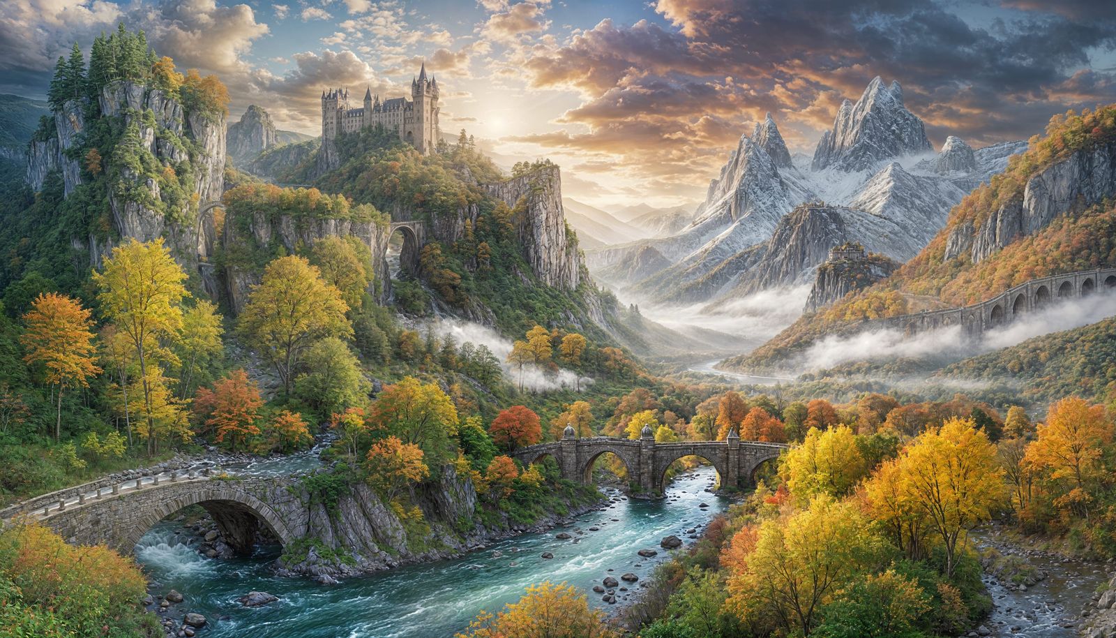 Hyper-Realistic Fantasy Landscape with Castle and River
