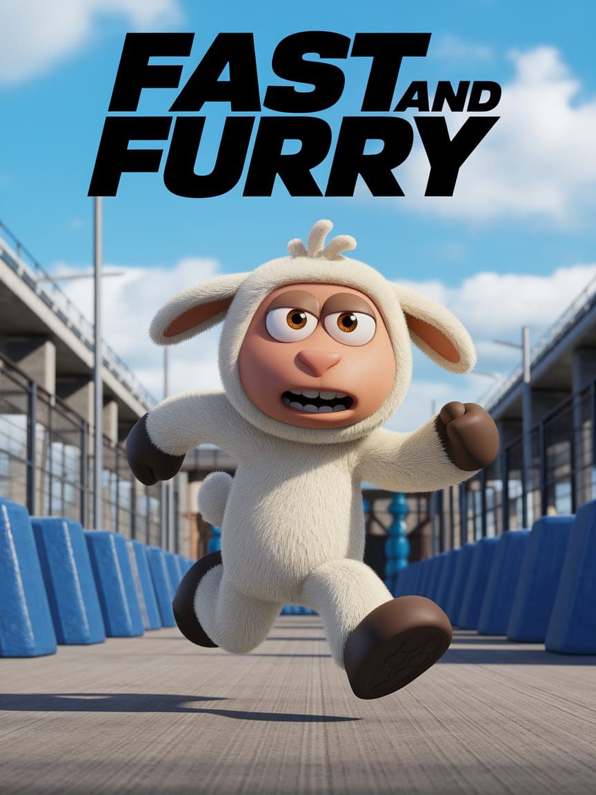 Fast And Furry Movie Poster with Nervous Lamb