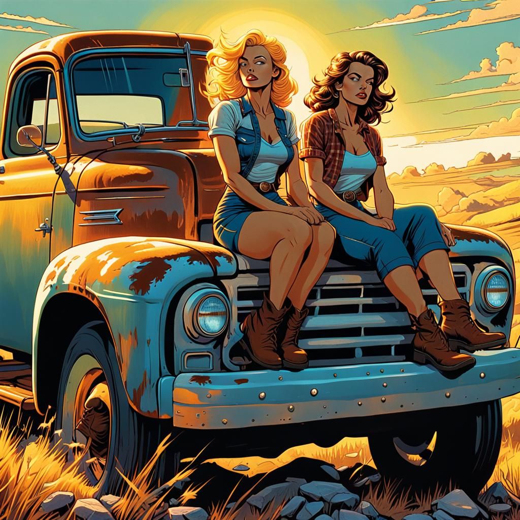 Country Girls in Retro Comic Book Style