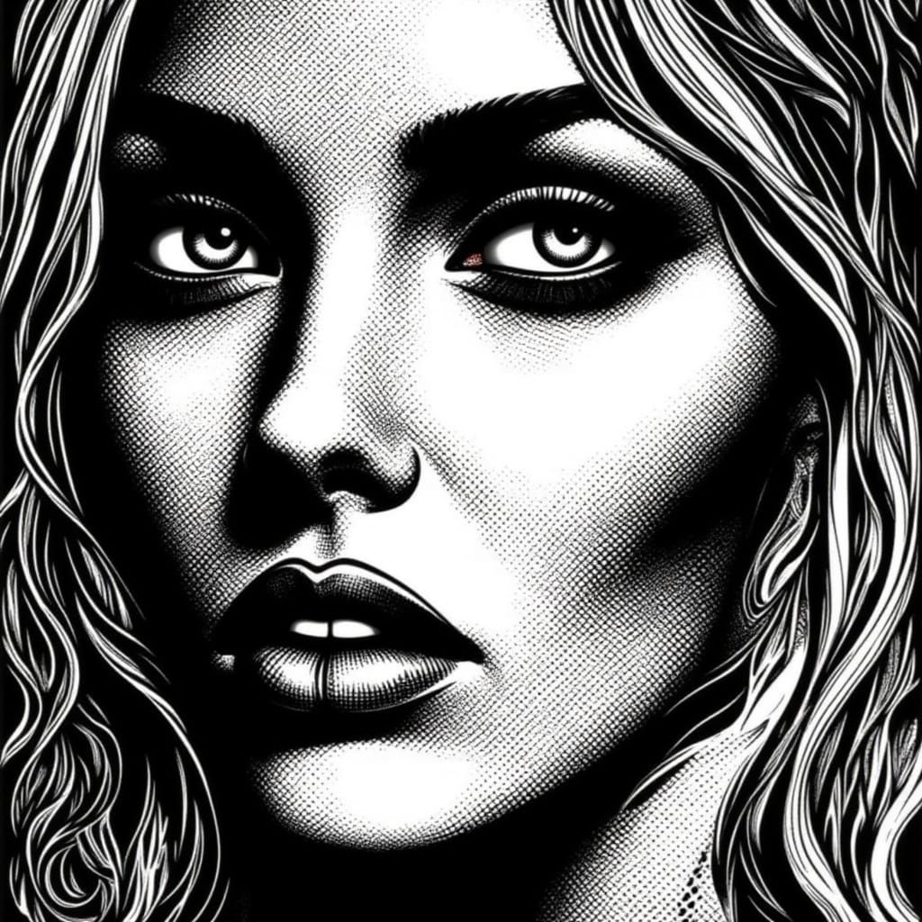 Pop Art Woman Portrait with Halftone Dots