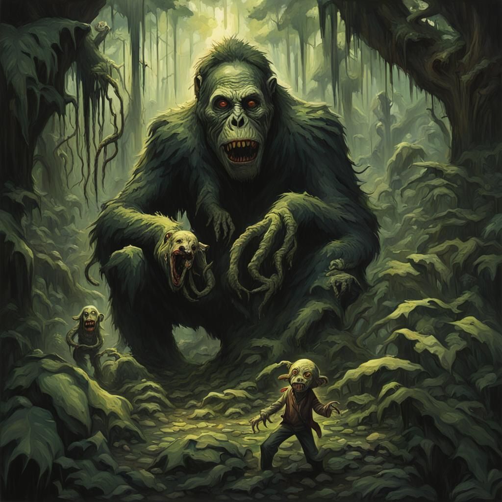 Sinister Jungle Monkeys in Digital Painting Style
