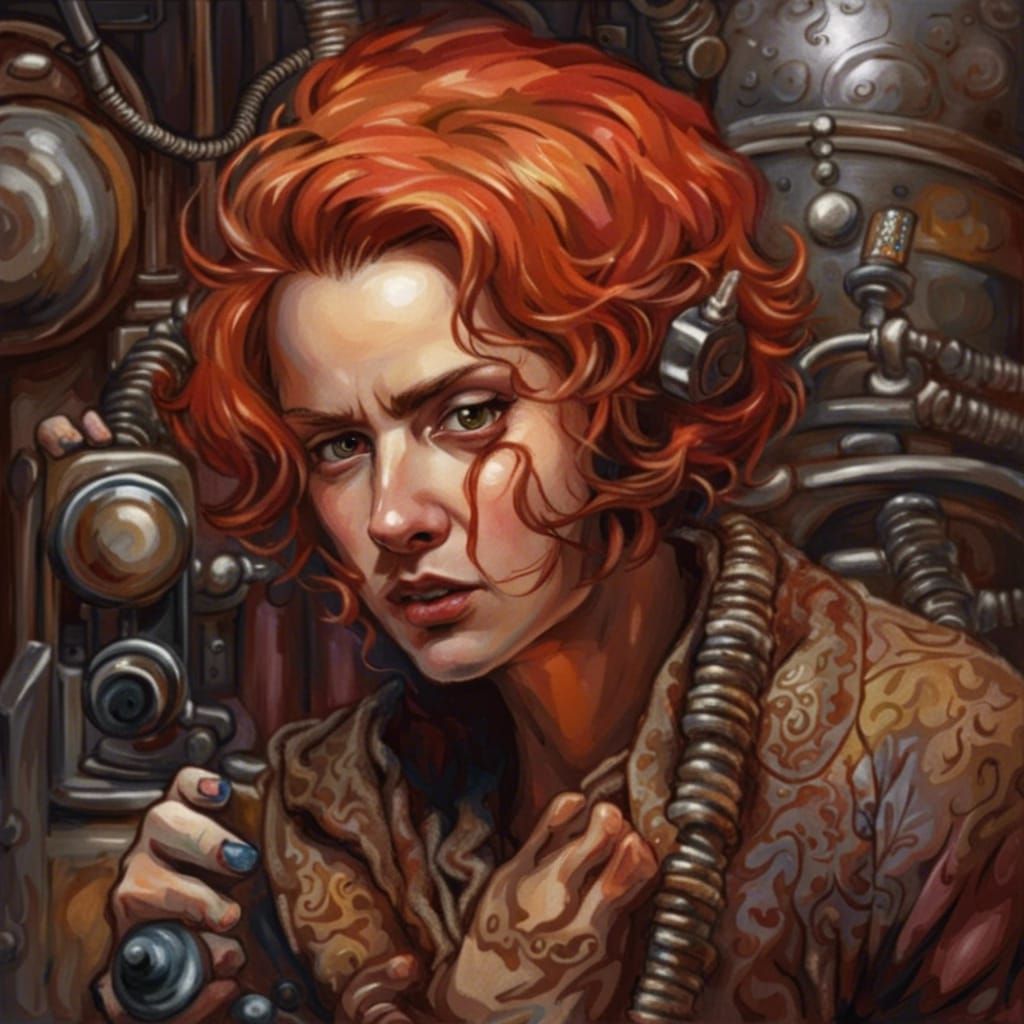 Steampunk Woman in a Dark Oil Painting Style