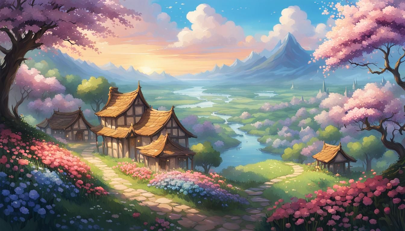 High Fantasy Spring Gaming Landscape as Digital Art