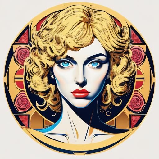 Pop Art Girl with Rose in Bauhaus Style