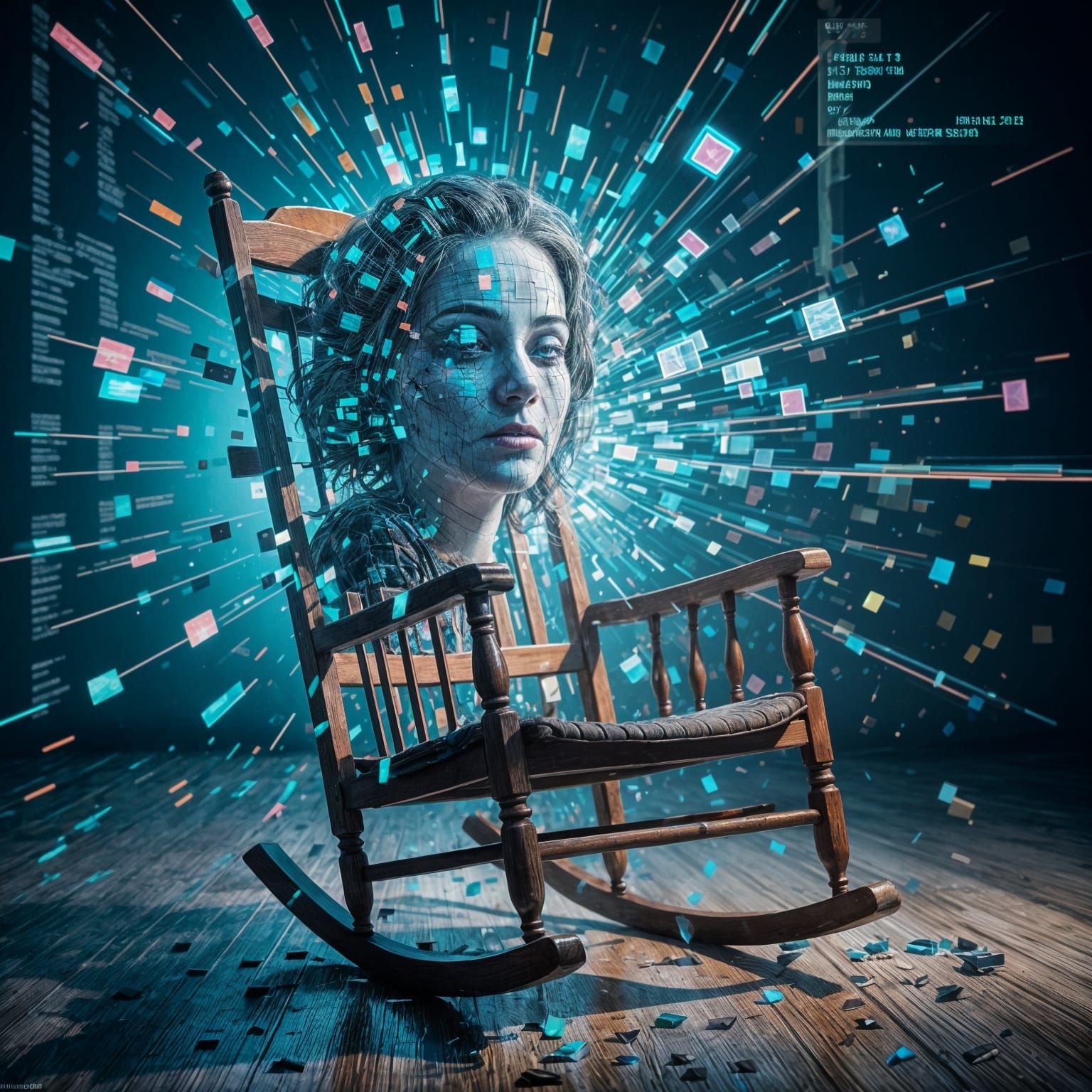 Glitch Art: Rocking Chair in Digital Decay