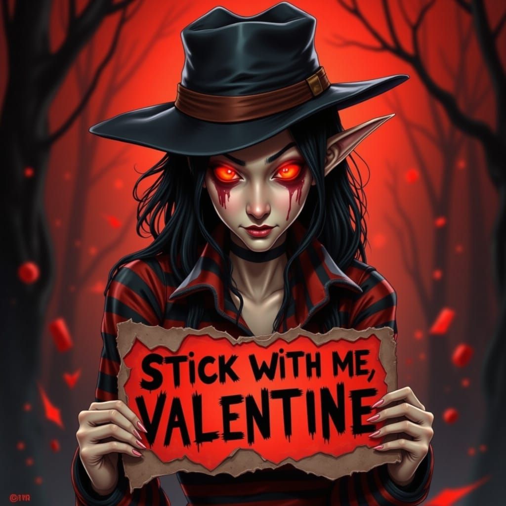 Freddy Kruger Valentine Card Girl in Striped Sweater and Fed...