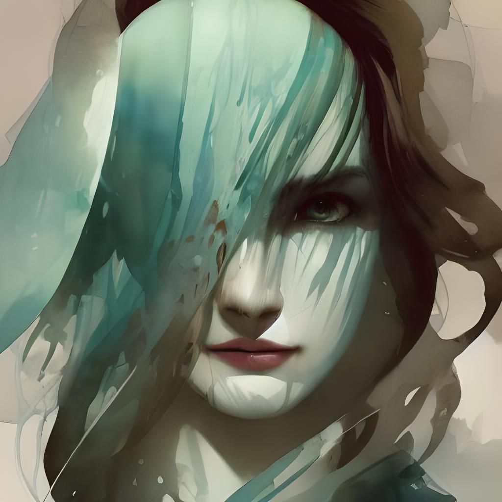 Watercolor Portrait with Geometric Elements