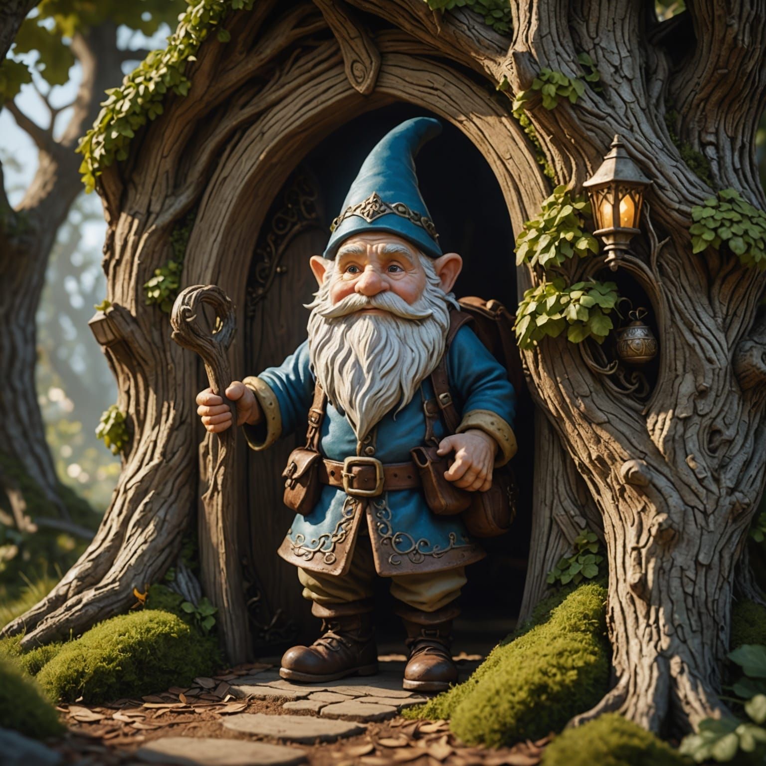 Wise Gnome Returns Home as Photorealistic Art Nouveau