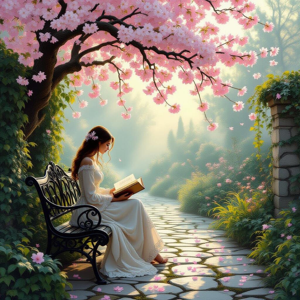 Ethereal Garden Scene at Dawn