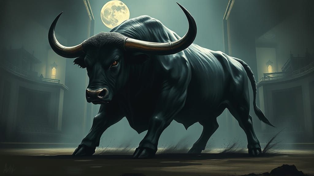Colossal Bull in Dark, Haunting Arena