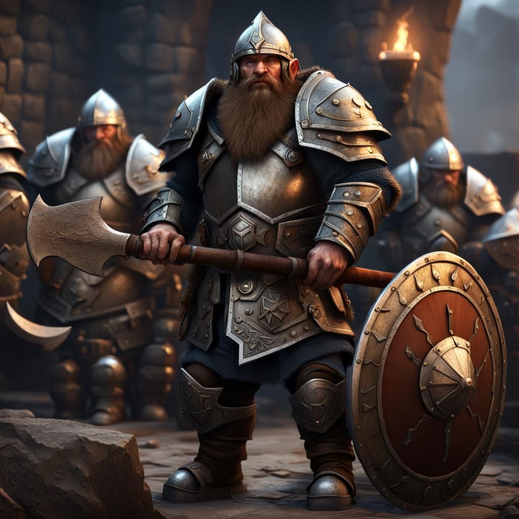 Dwarf Army Protecting Fortress in Digital Painting