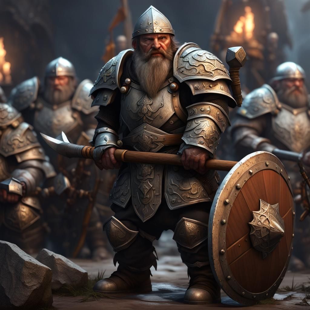 Dwarf Army Defending Fortress in Digital Painting