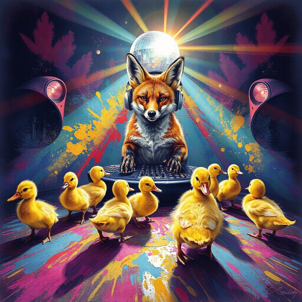 Fox DJ at a Disco Party