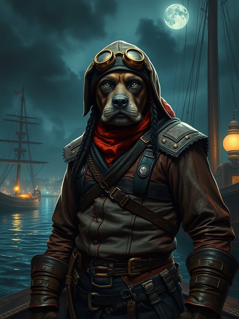 Steampunk Labrador Pirate in Radium-Punk Harbor