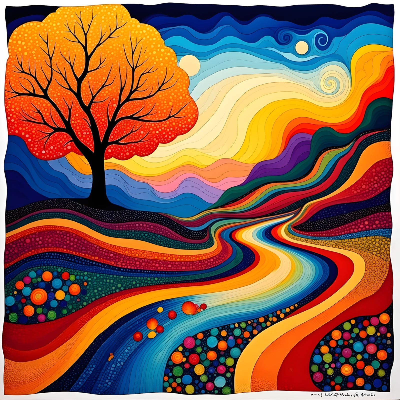 Vibrant Autumn Landscape in Watercolor Comic Style