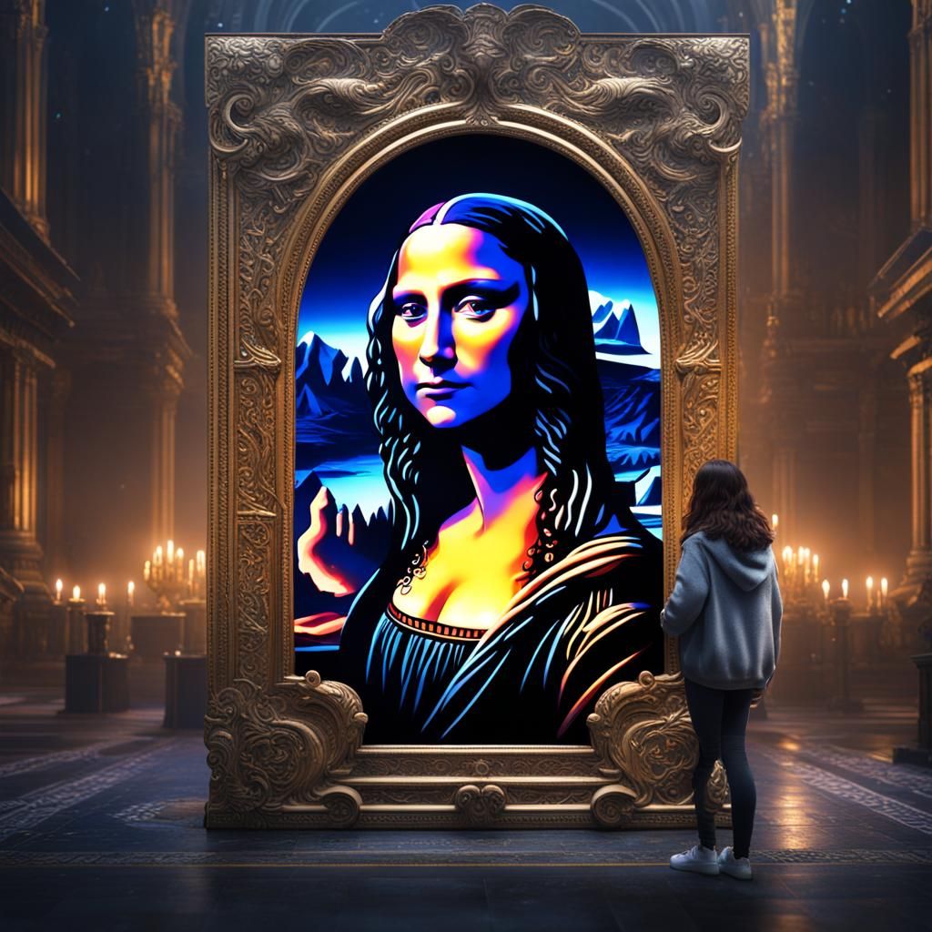 Mona Lisa Holds the Galaxy: Detailed Digital Painting