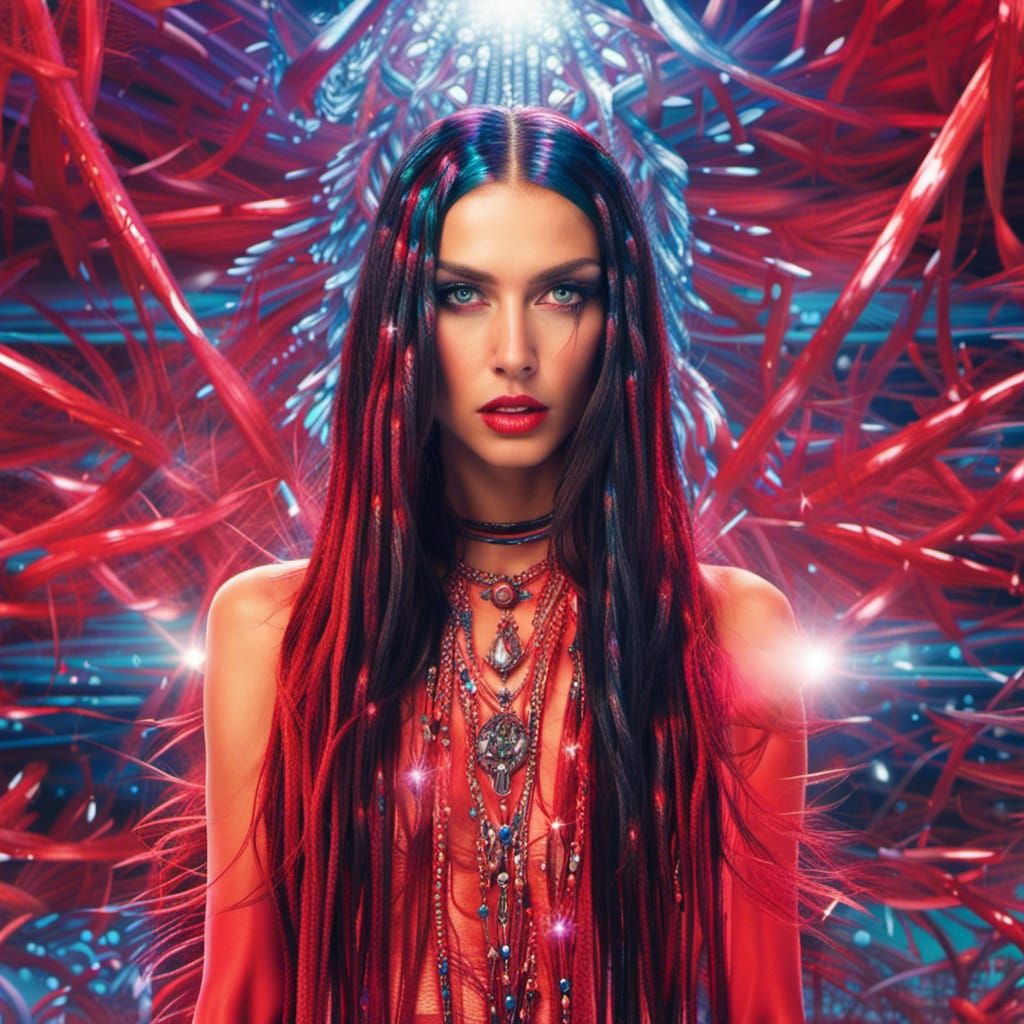 Beautiful Armenian Woman with Red Hair in Nanopunk Style