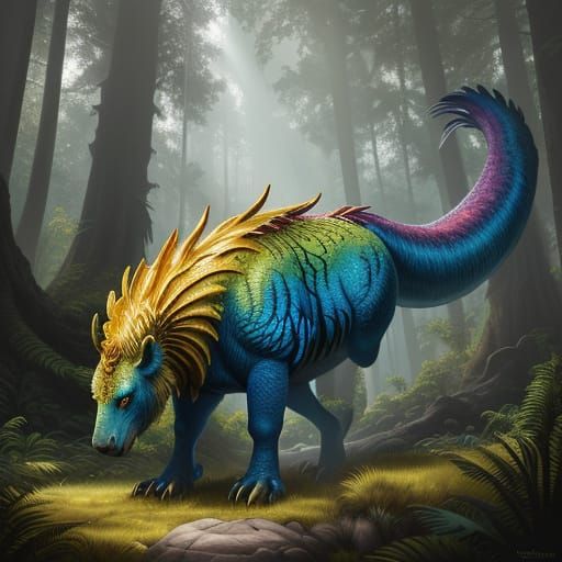 Extinct Animals in Prehistoric Forest: Digital Painting