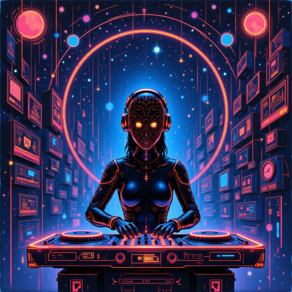 Psytrance DJ in Cyber Techno Dreamscape