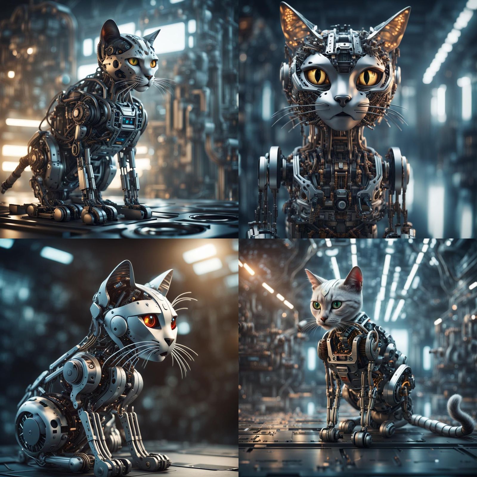 Futuristic Cat Robot with Binary Background in 8K