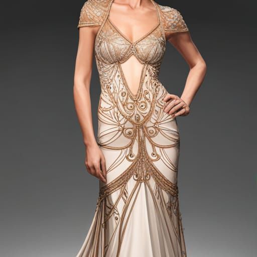 Exquisite Beaded Couture Gown, Hyperdetailed Art