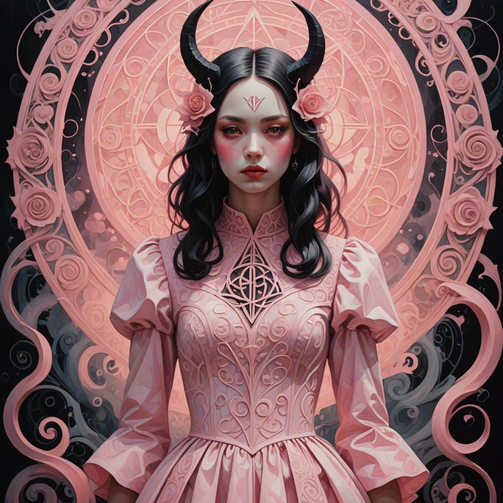 Ethereal Figure in Soft Pink Robes Embodies Mystical Chaos