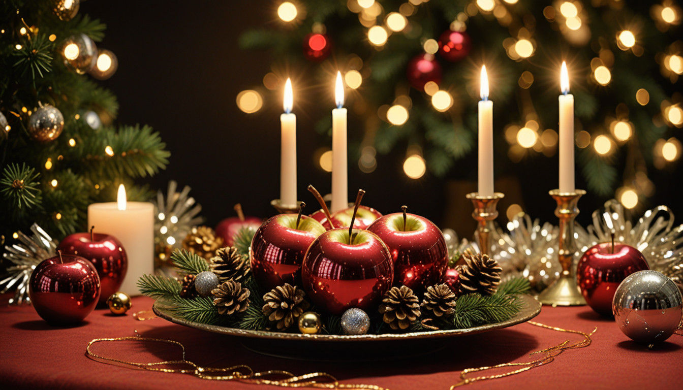 Vibrant Christmas Table Setting in Warm Golden Light