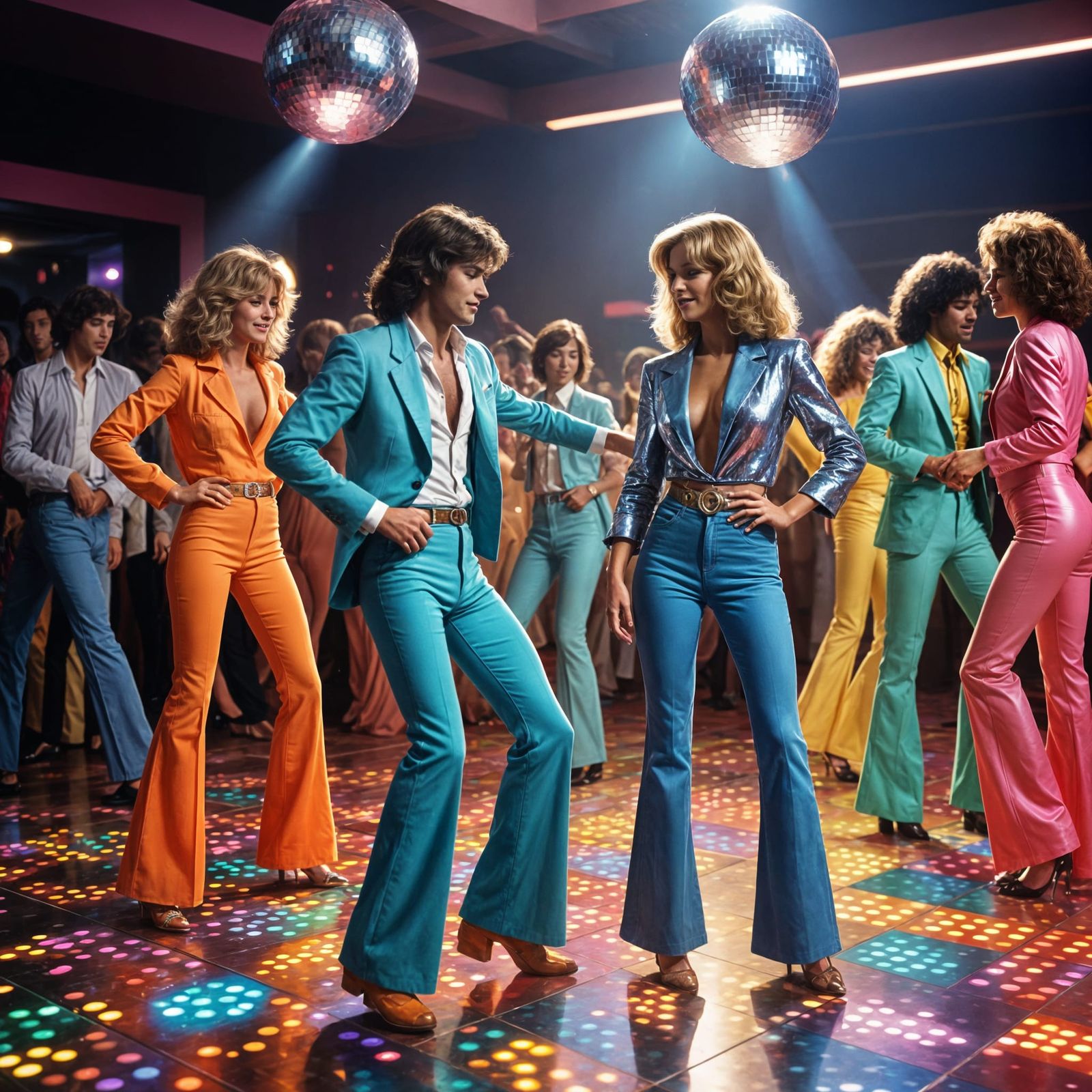 Youthful Disco Revellers Shine Under Vibrant Neon Lights