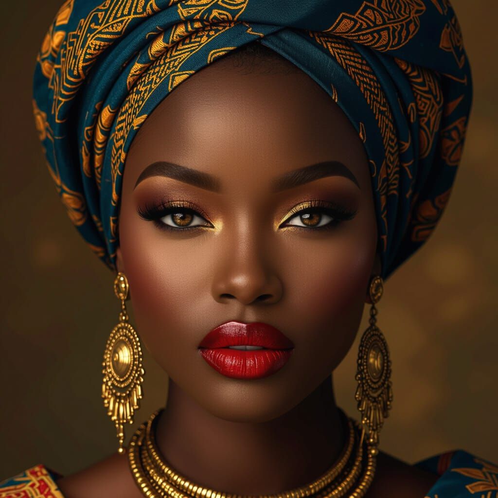 Elegant African Goddess Portrait in Divine Oil Style