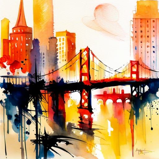 San Francisco Golden Gate Bridge Watercolor