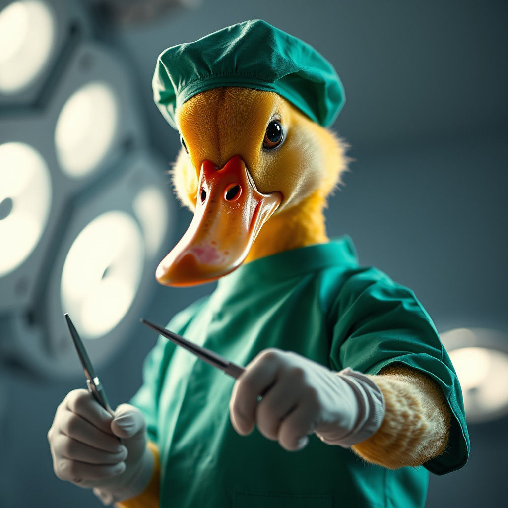 Duck Surgeon Concept Art in Chiaroscuro Lighting