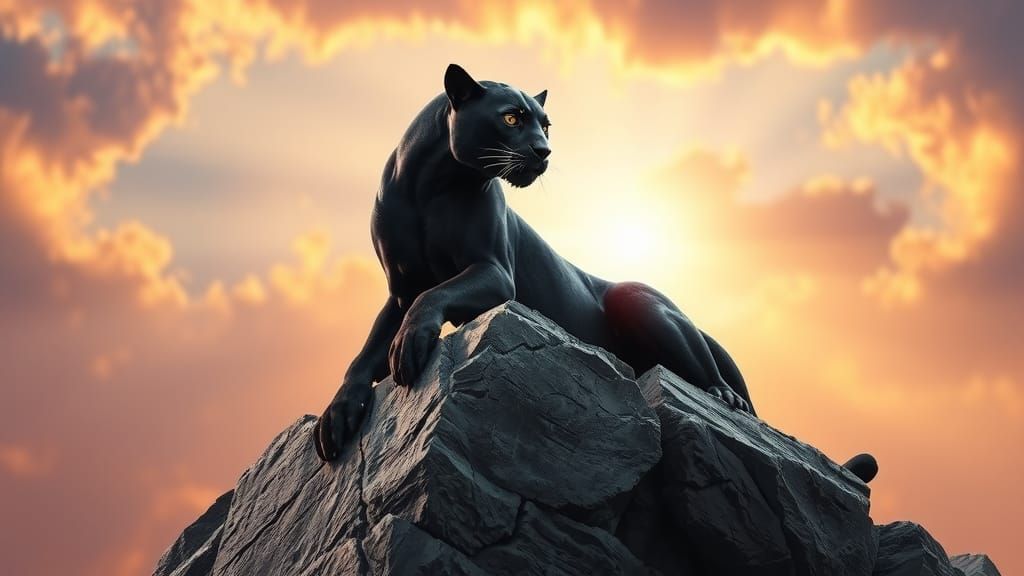 Black Panther on Panther Rock: Hyperrealistic Photography