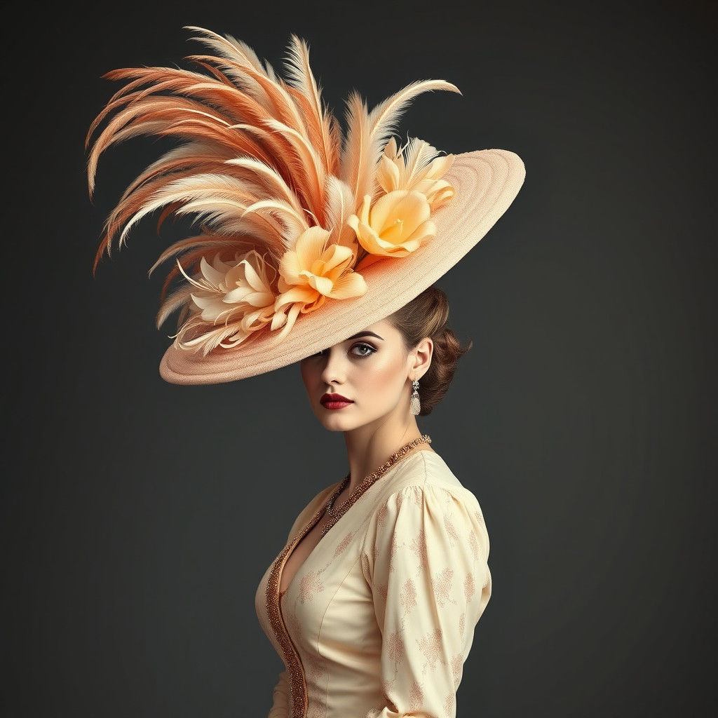 Extravagant Feathered Hat on Historical Model