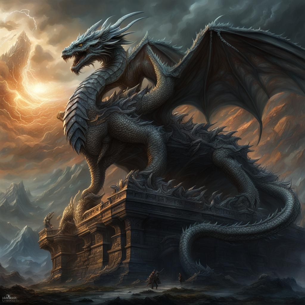 Stone Dragon's Awakening: Epic Digital Illustration