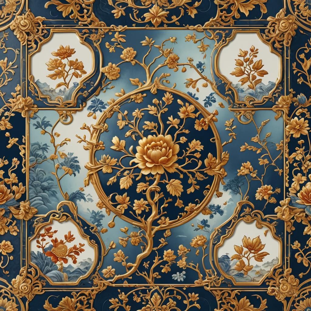 Vintage Chinoiserie Ceramic Tile Design