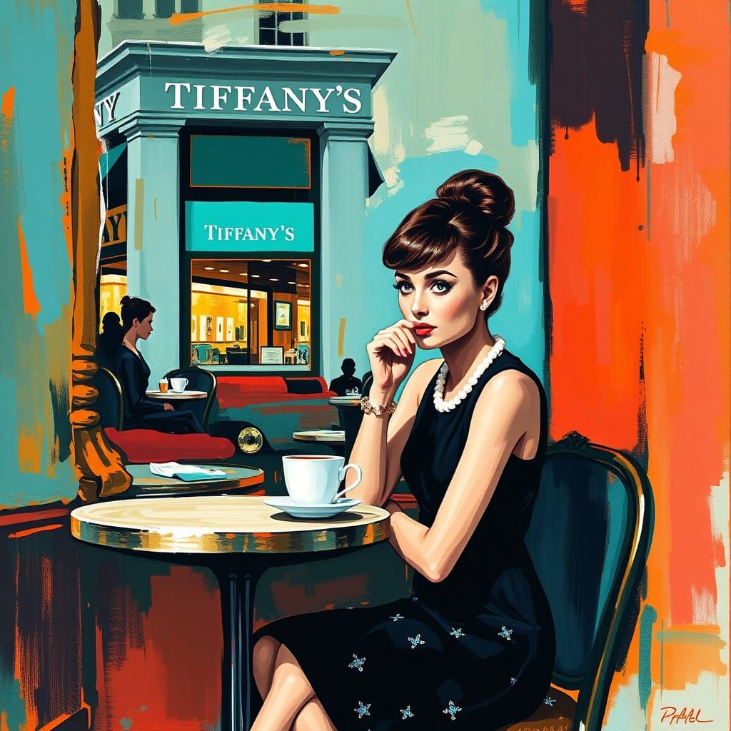 Elegant Audrey Hepburn Lost in Thought at Tiffany's