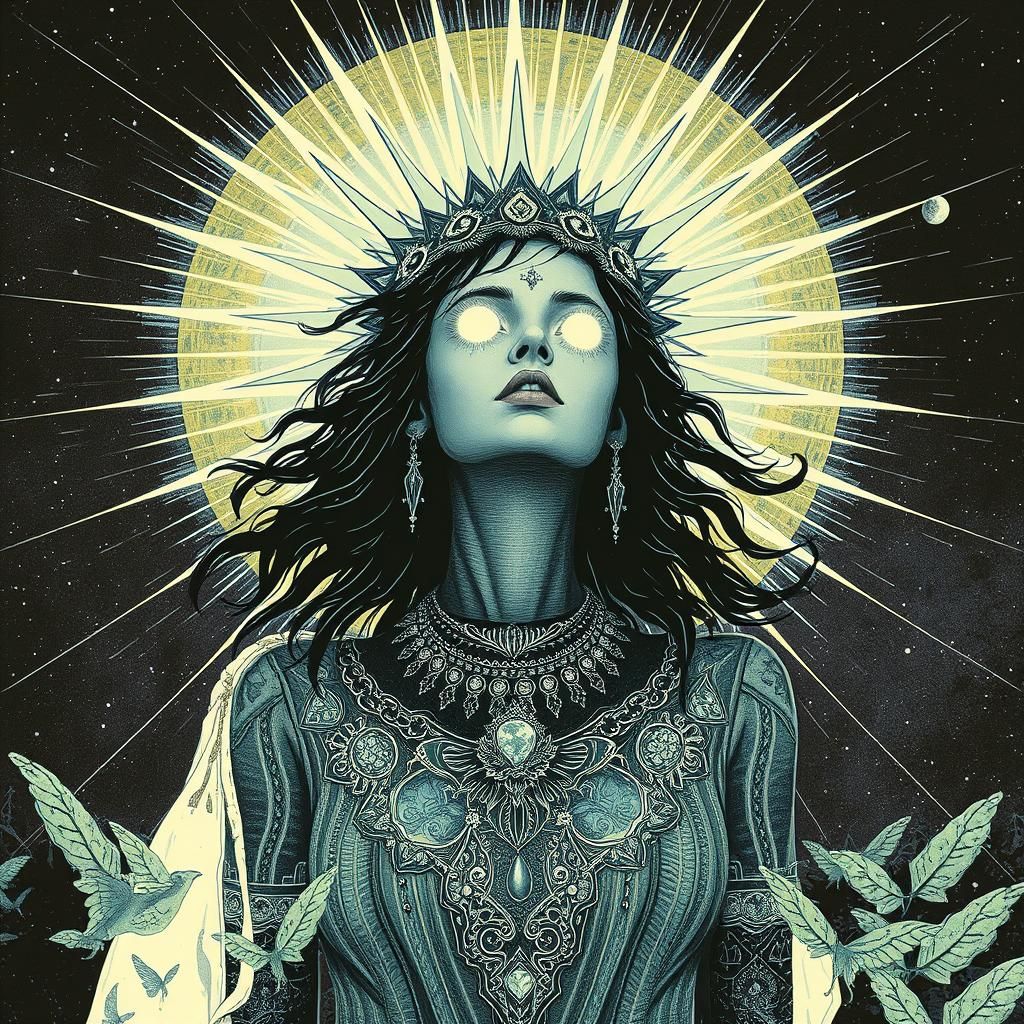 Solar Goth Bride in Post-Apocalyptic Astral Illustration