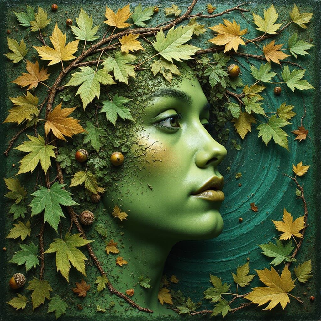 Green Man Mosaic in Art Nouveau Style