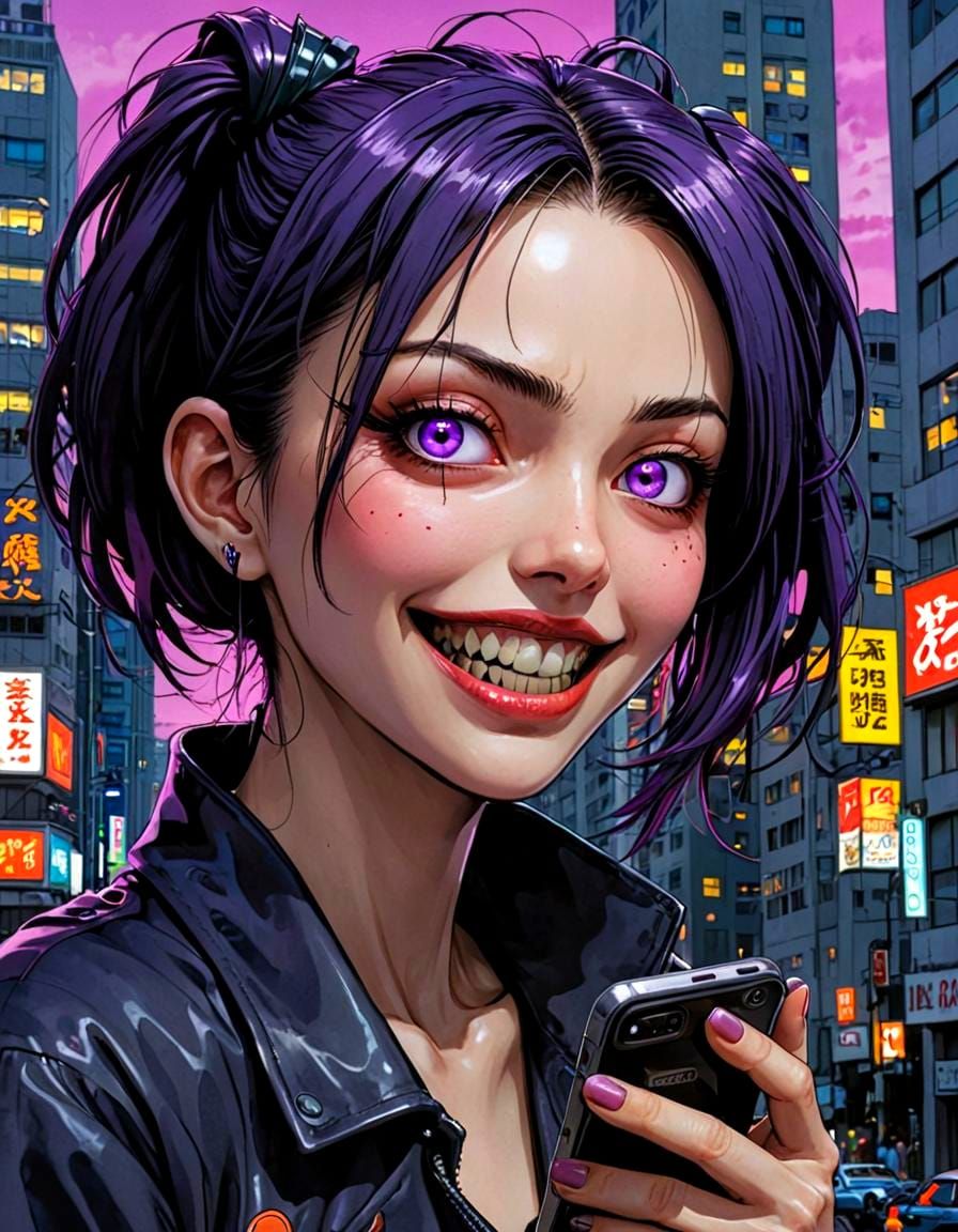 Cyberpunk Demon Girl Manga Illustration