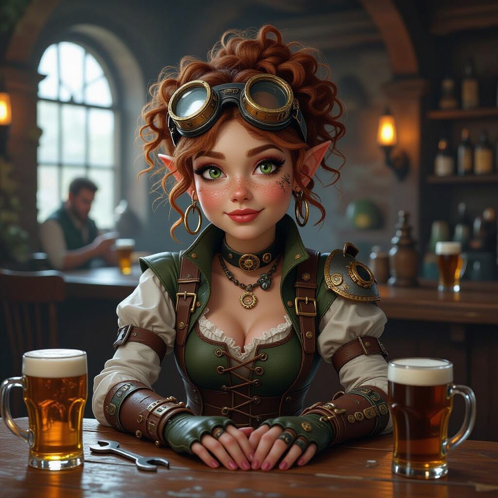Halfling Rogue Gears in Steampunk Cyberpunk Style