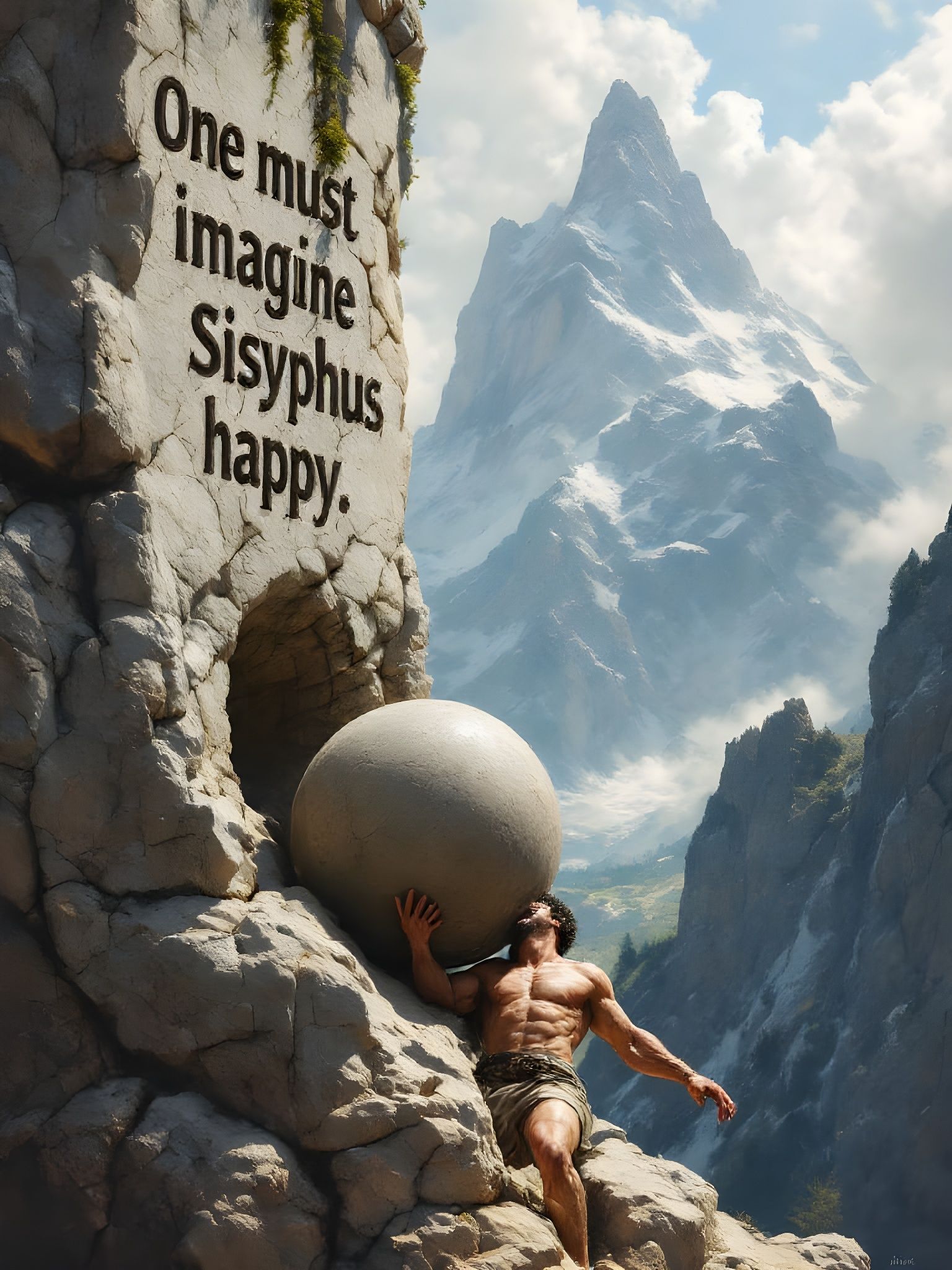 A Happy Sisyphus Embarks on His Eternal Quest