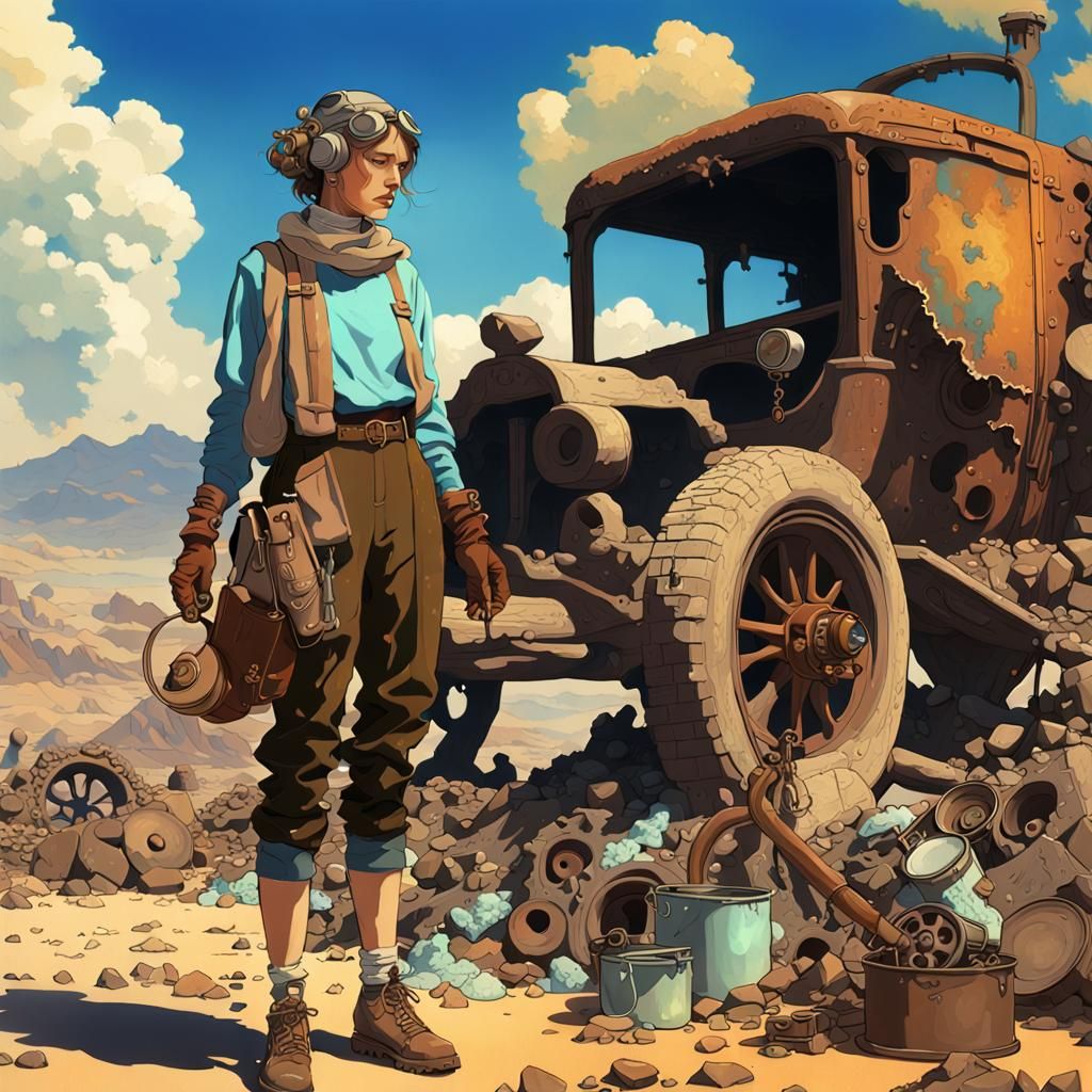 Wasteland Scavenger in Surrealist Oil Painting Style