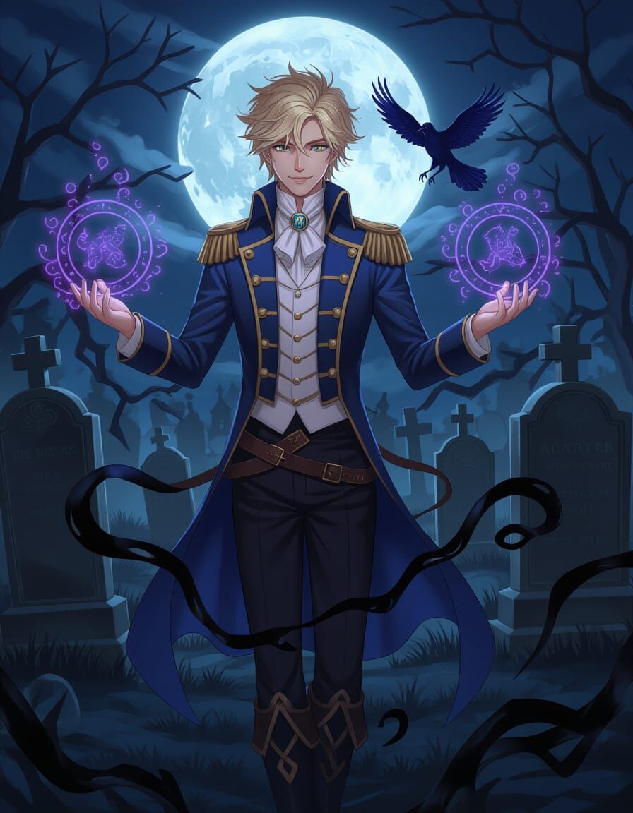 Victorian Shadow Magus in Graveyard, Anime Style