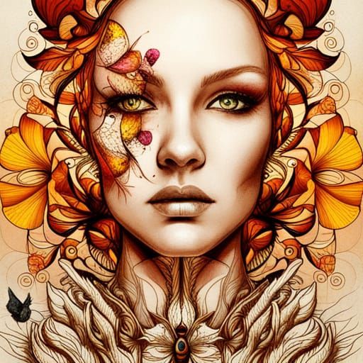 Surreal Galaxy Face with Tulips and Fairies