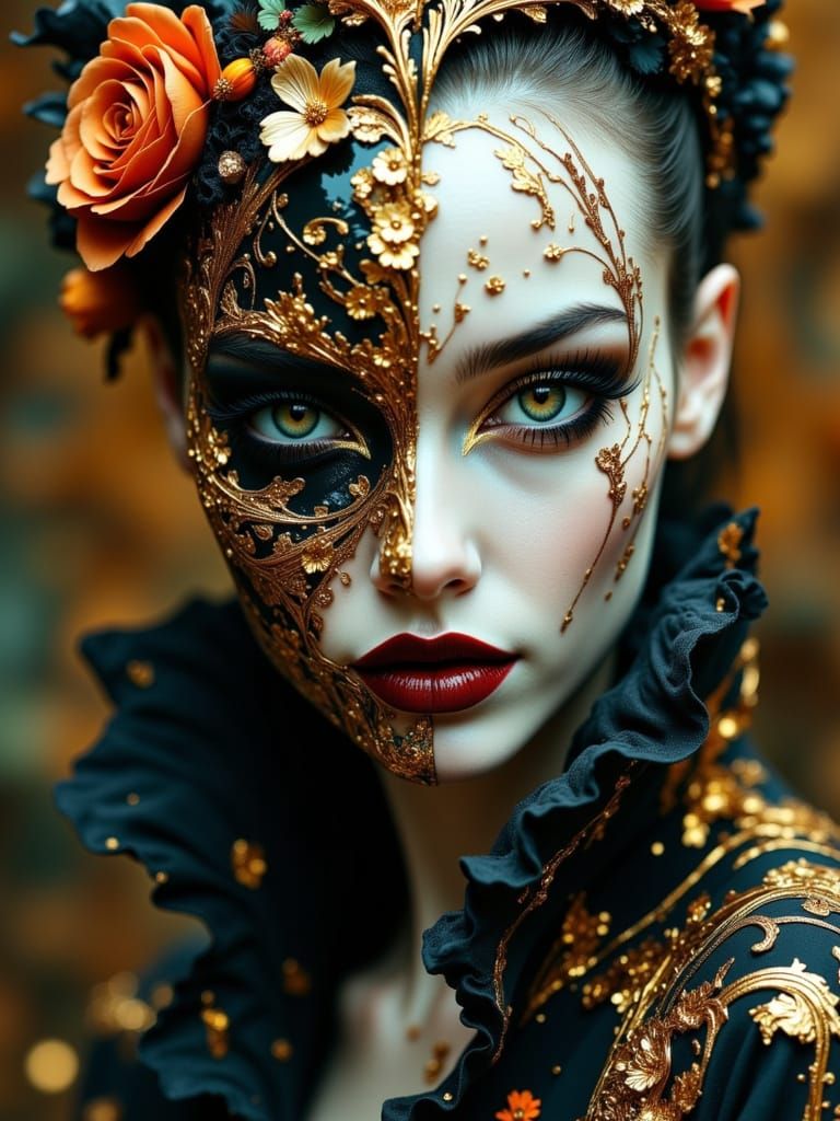 Victorian Man with Cracked Porcelain Face in Rococo Style