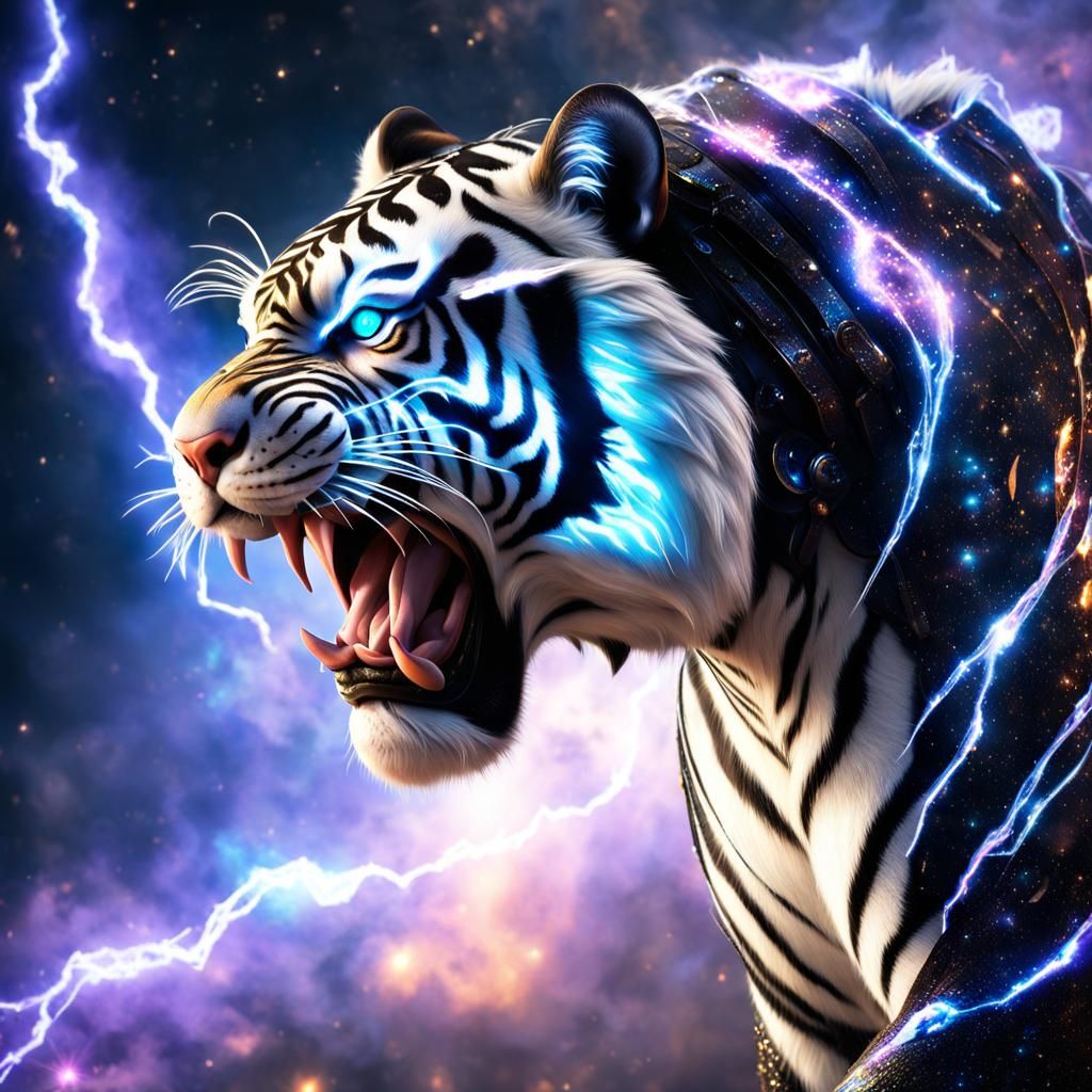 Muscular Tiger-Human Hybrid in Opalescent Armor