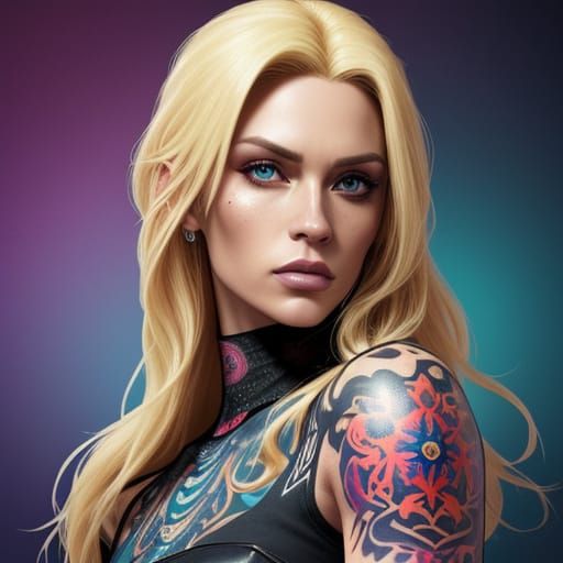 Hyperrealistic Tattooed Woman Portrait in Digital Art
