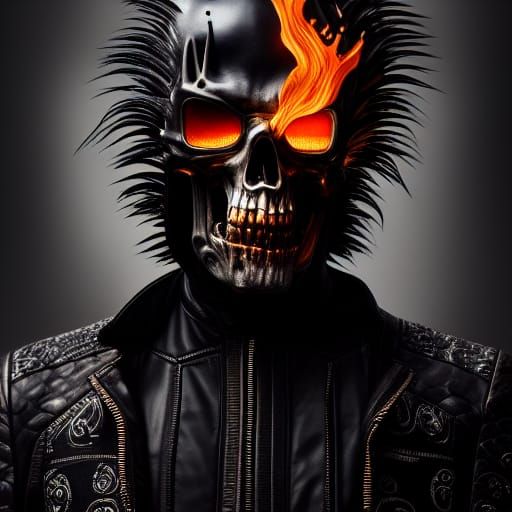 Hyperrealistic Ghost Rider in Intricate Leather Jacket