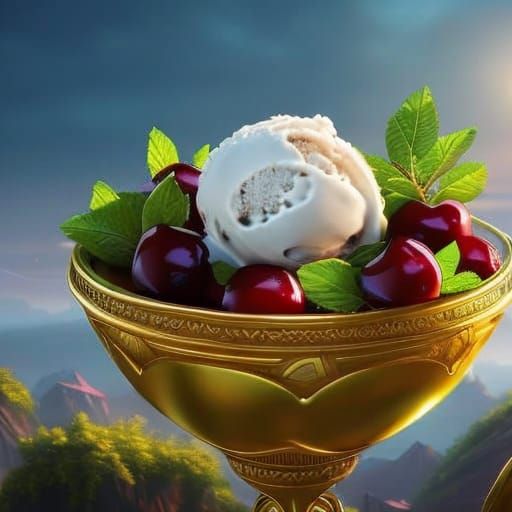 Banana Dessert with Cherries, Detailed Matte Painting