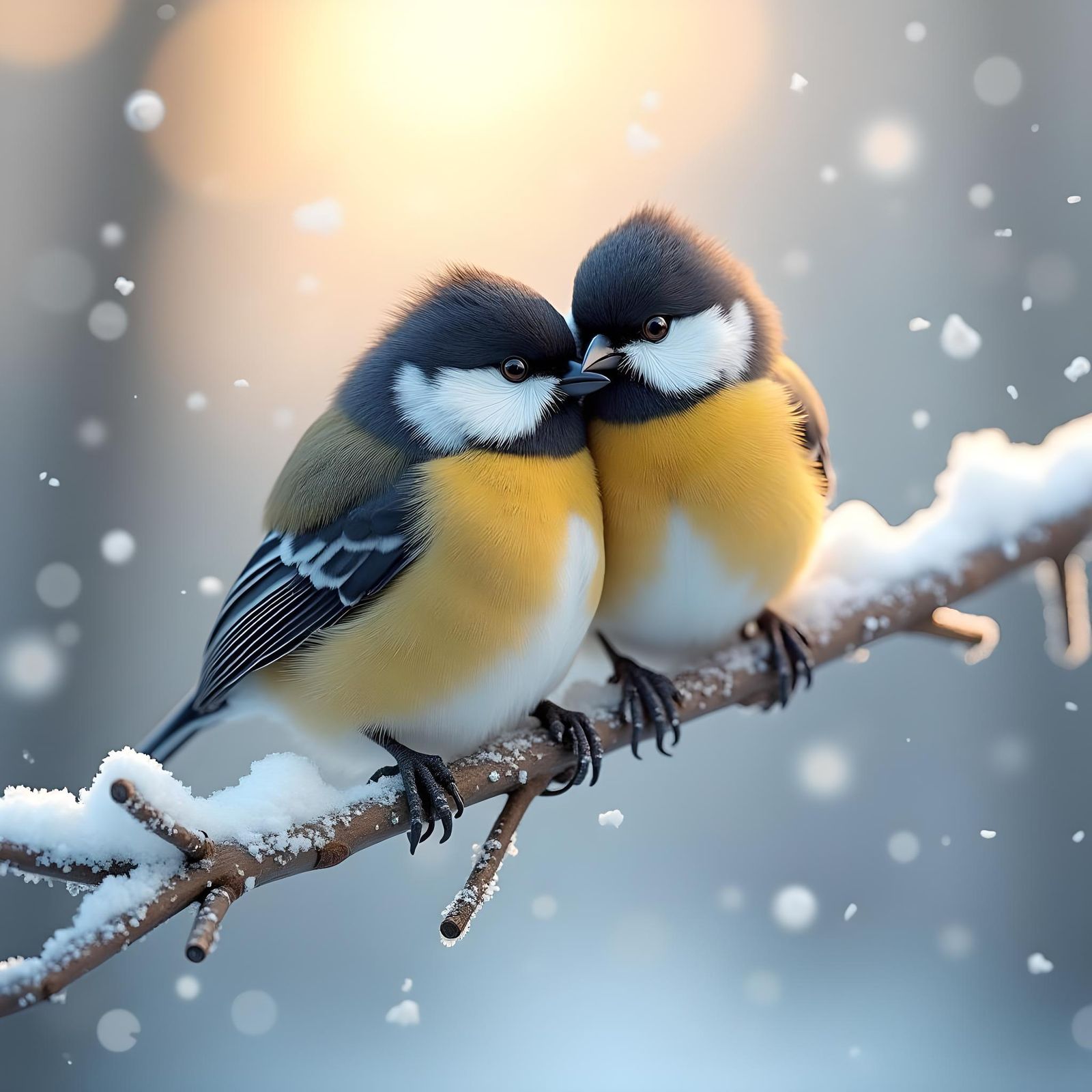 Chickadees in Winter Snow: Detailed Matte Painting
